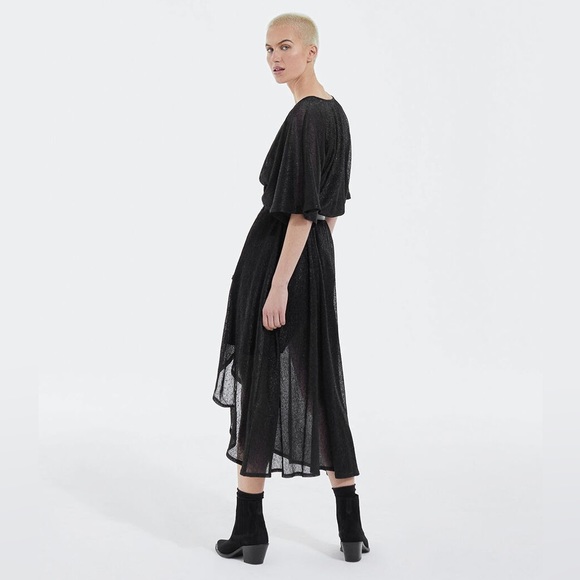 NWT The Kooples Long Black Dress with Wrap Draping in Lurex - Picture 3 of 9